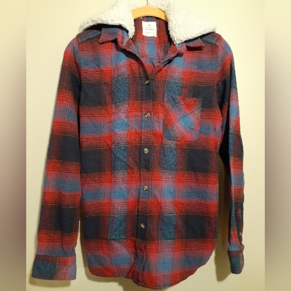 American Eagle Outfitters Vintage Boyfriend Red and Blue Plaid Jacket